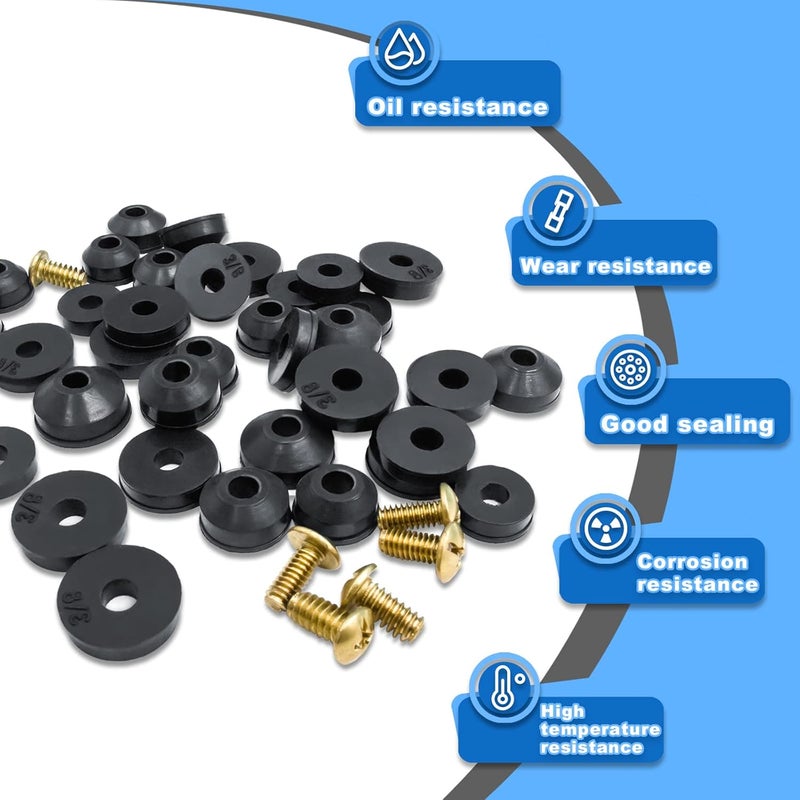 Keze 96 PCS 10 Size Faucet Washers Assorted Kit with Brass Bibb Screws Assortment Flat and Beveled Rubber Washer for DIY Outdoor Faucets Stem Leak Worn Out Seal Repair - Image 4